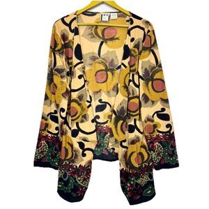 Take Two Floral Paisley Asymmetric Kimono Cardigan Size L Artsy Boho Hippie